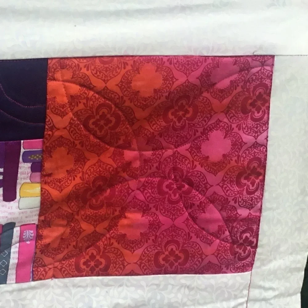NWT. Hand Crafted Let’s Read Fuschia Quilt